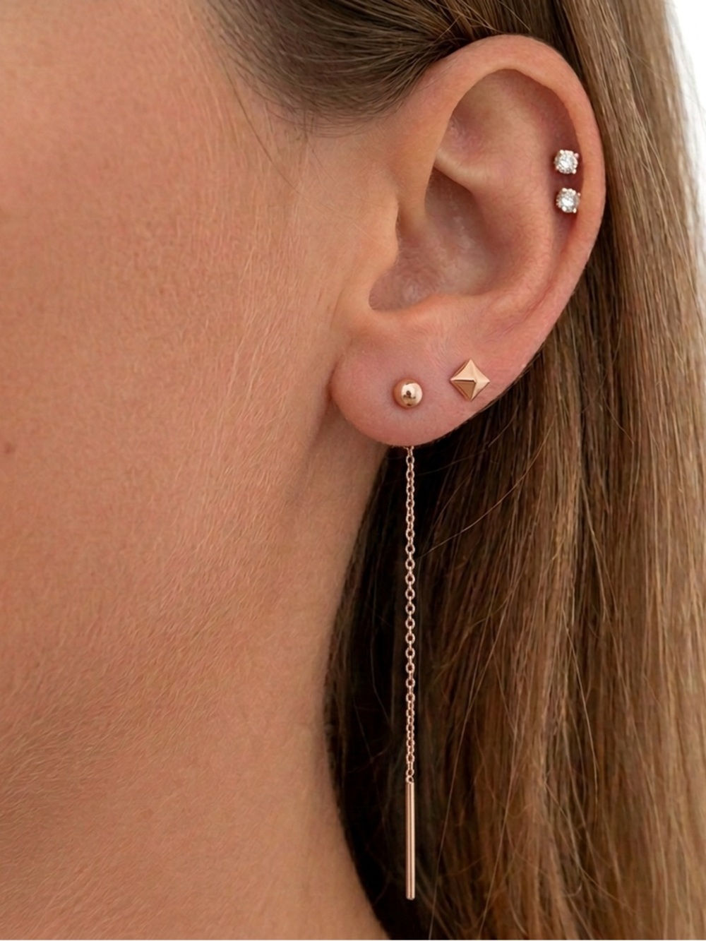 Real 18k Rose Gold Threader Drop Earrings | Fine Jewelry Stylist Curated Luxury